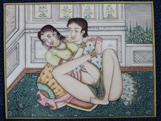 Five Indian erotic miniatures on ivory, late 19th/20th century, the largest 4.5 x 3.75in.